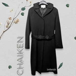 CHAIKEN Fluted Black 100% Wool Coat 6